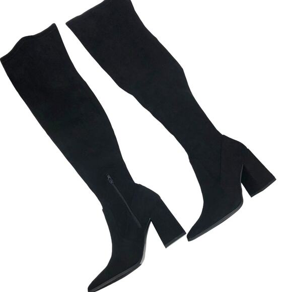 STEVE MADDEN Tava Black Over the Knee Boots 10 Block Heel Suede - Picture 2 of 9